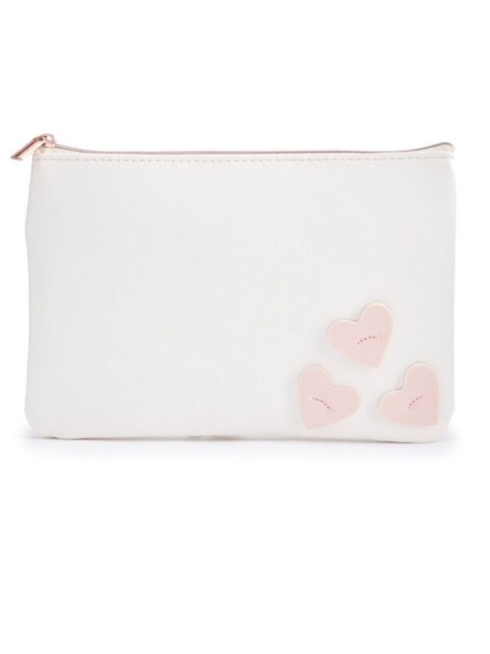 LC Lauren Conrad heart embellished cosmetic bag cream with pink hearts - Picture 7 of 9